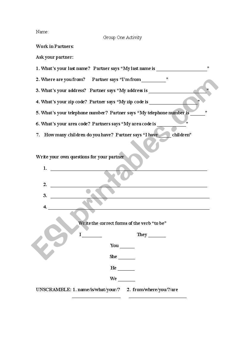 Beginning Questioning Activity