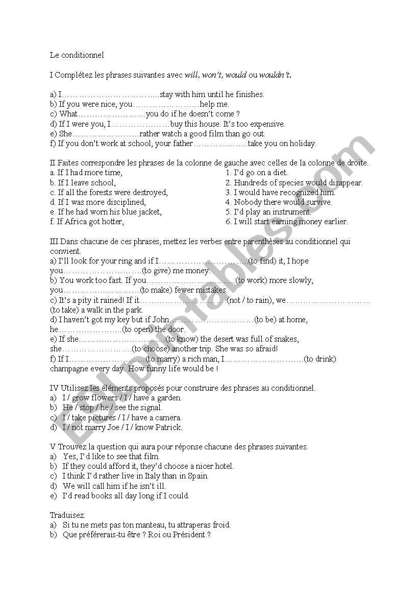 Conditional exercises worksheet