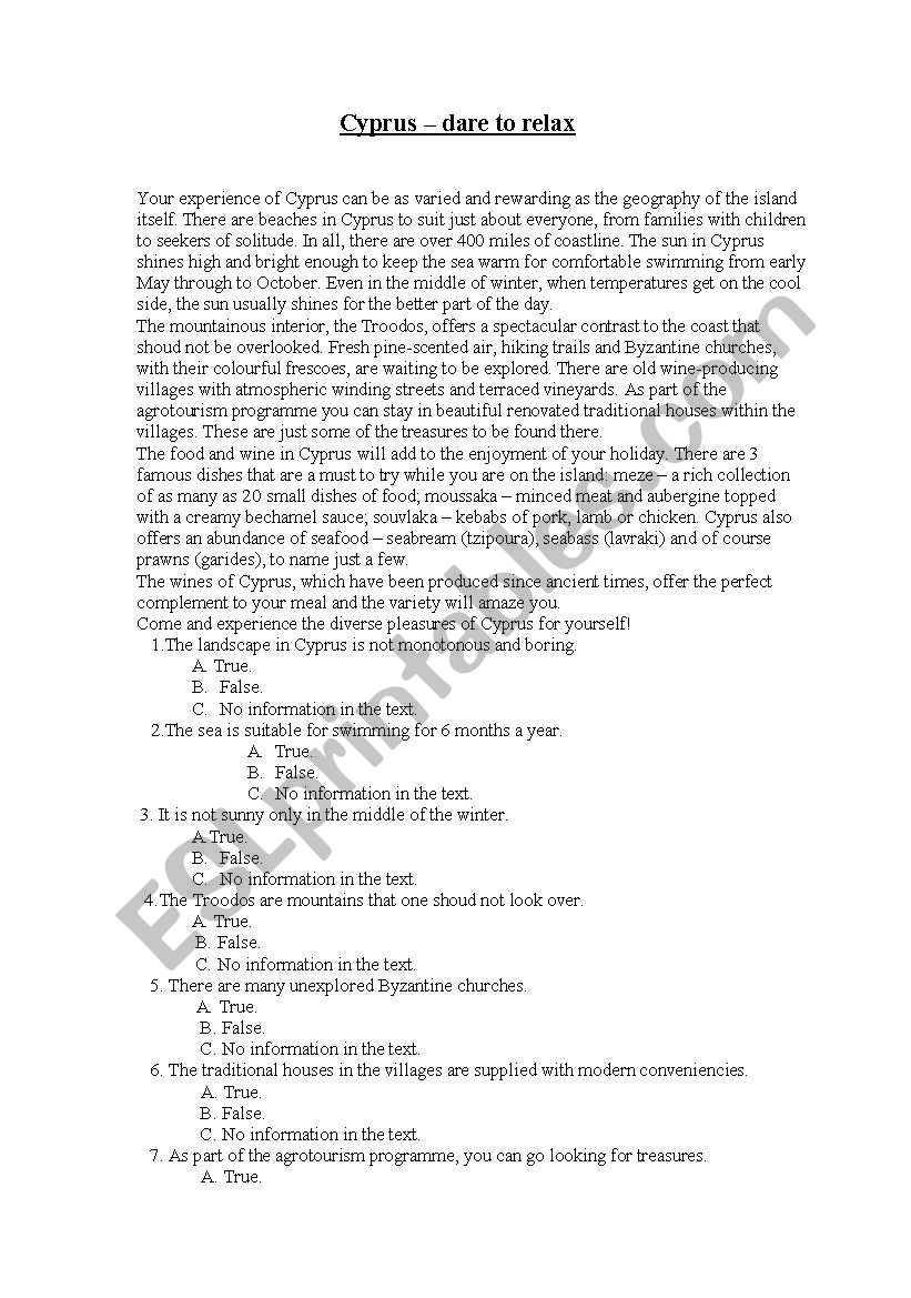 cyprus worksheet
