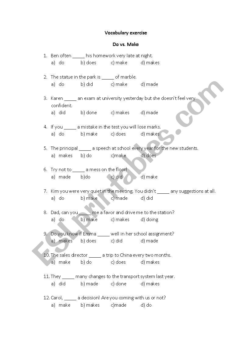 Do vs. Make worksheet