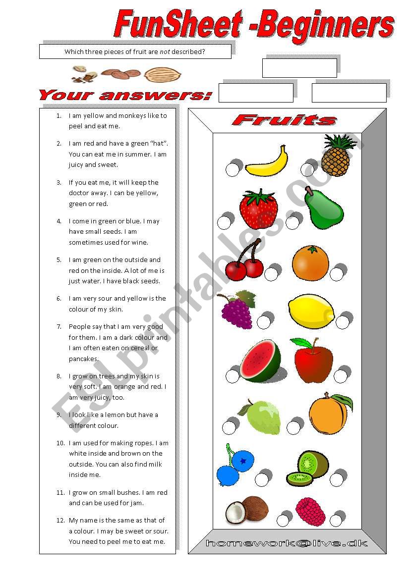 FunSheet Beginners (Fruit) worksheet