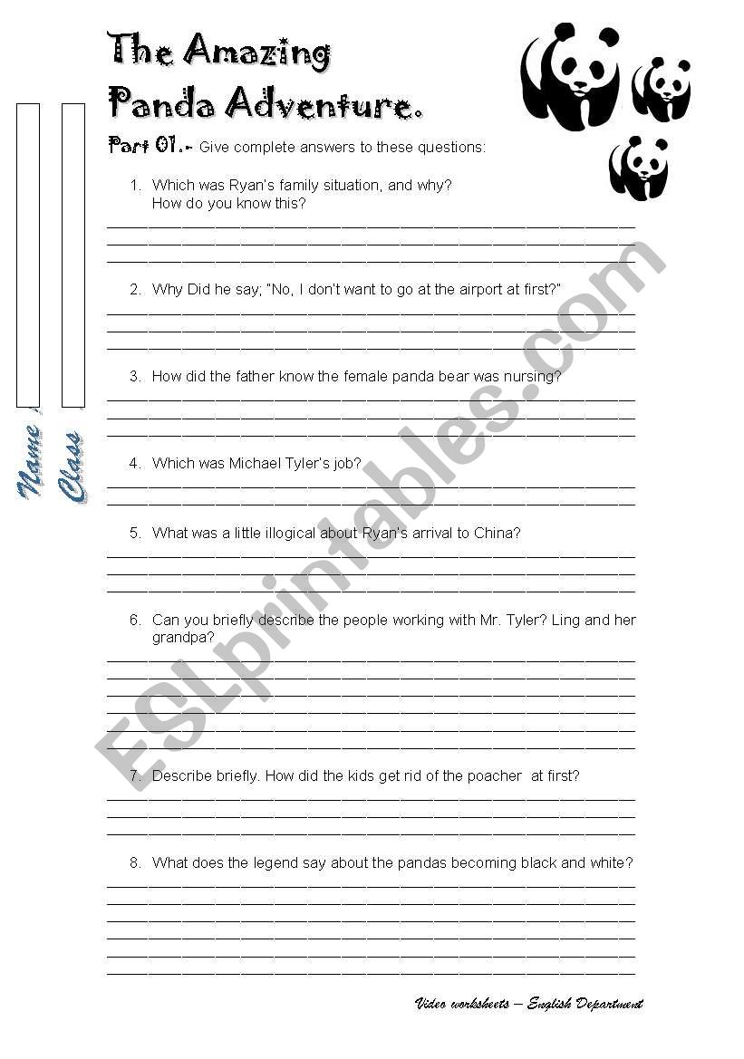 The Amazing Panda adventure worksheet