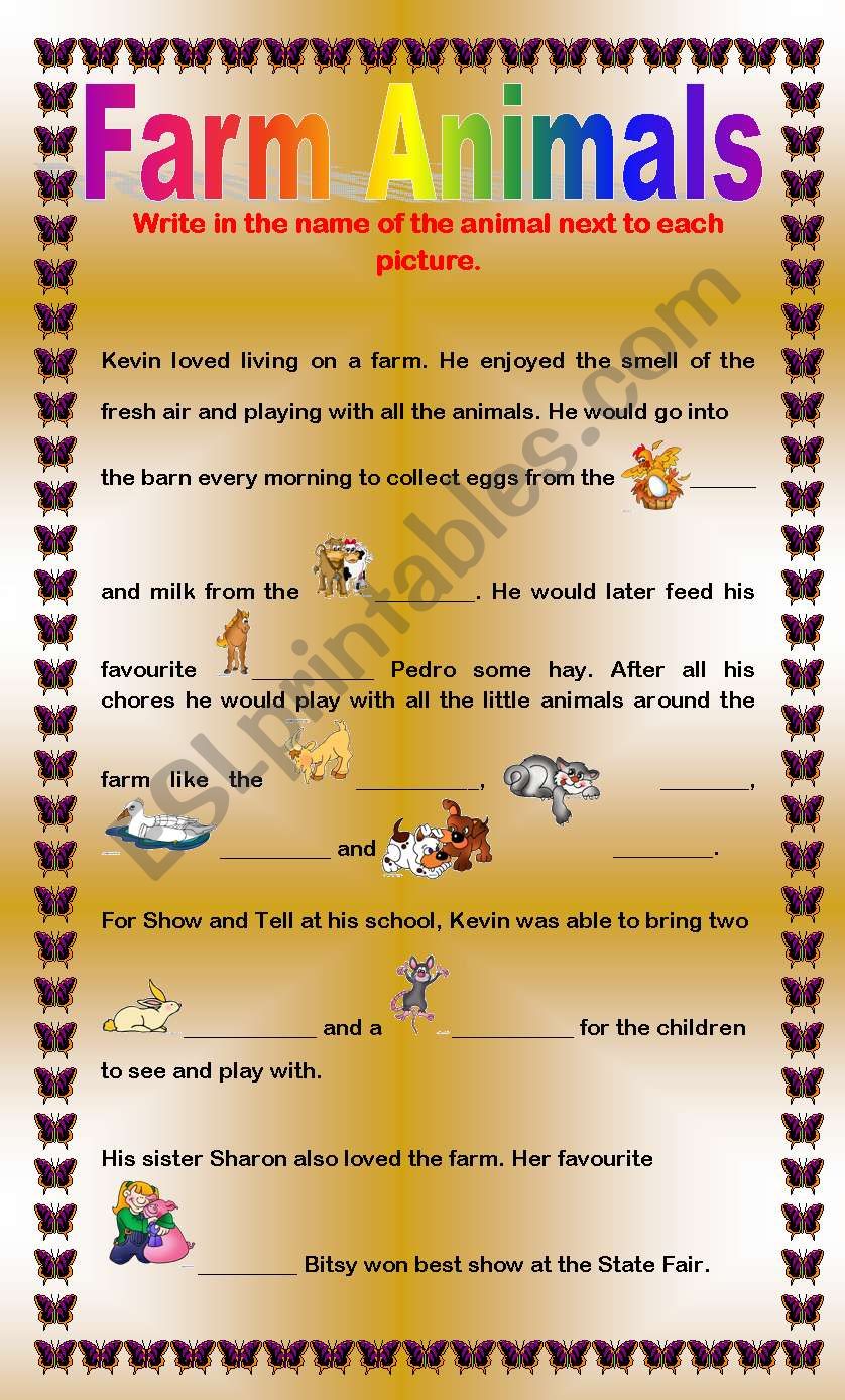 Comprehension - Farm Animals worksheet