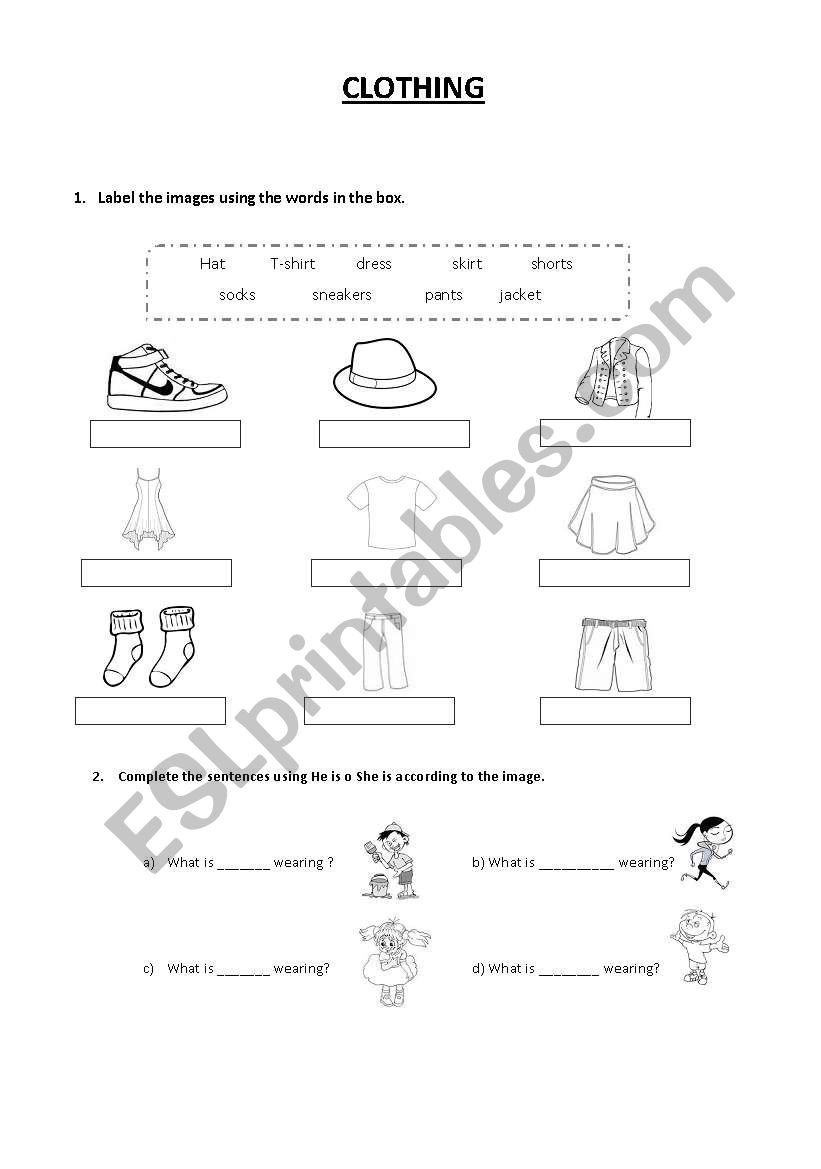 Clothing worksheet