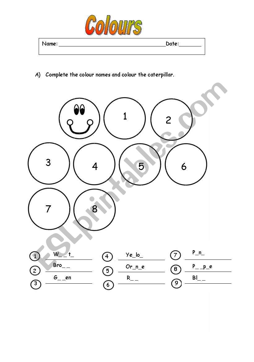 colours_writting worksheet