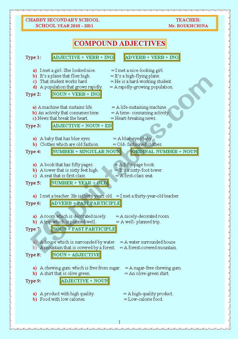 COMPOUND ADJECTIVES worksheet