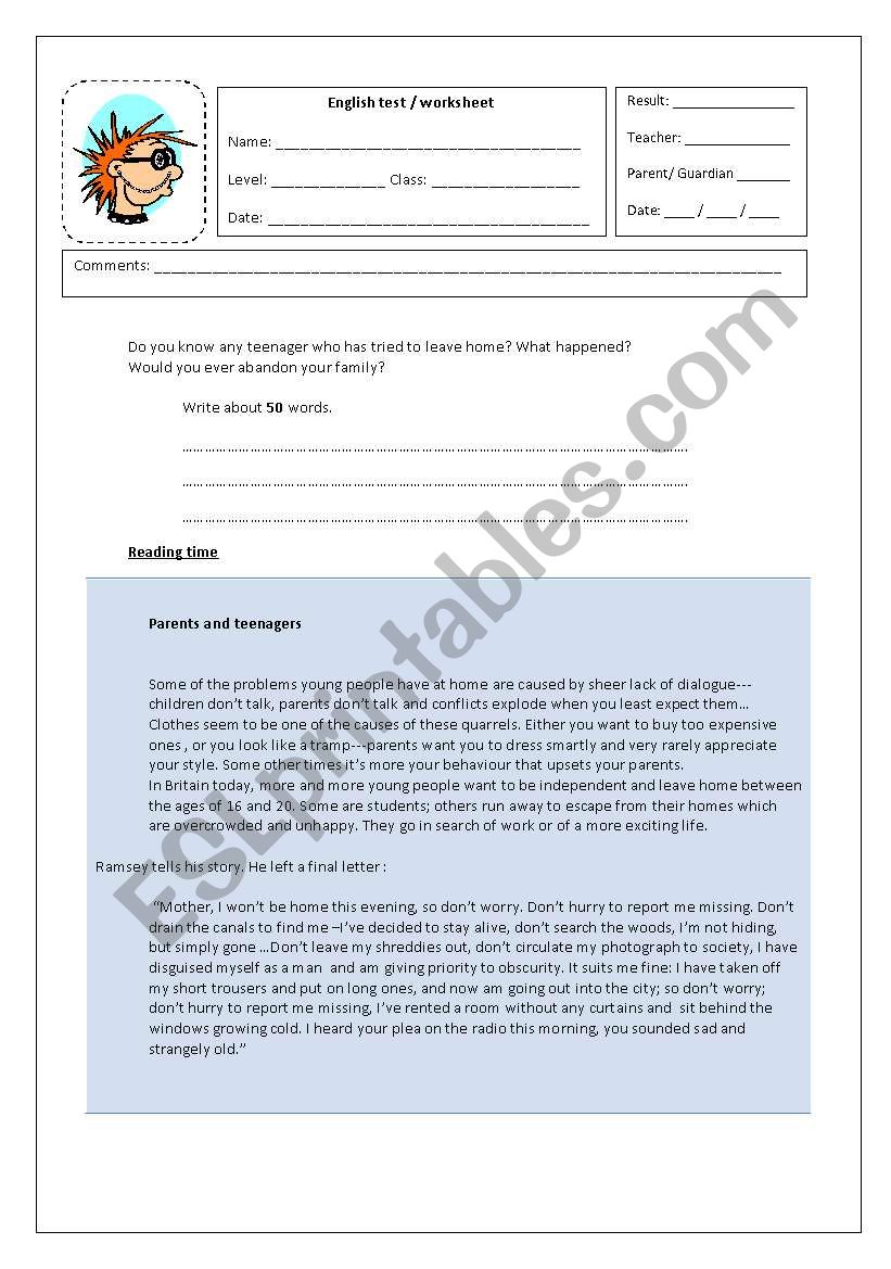 Comprehension test worksheet