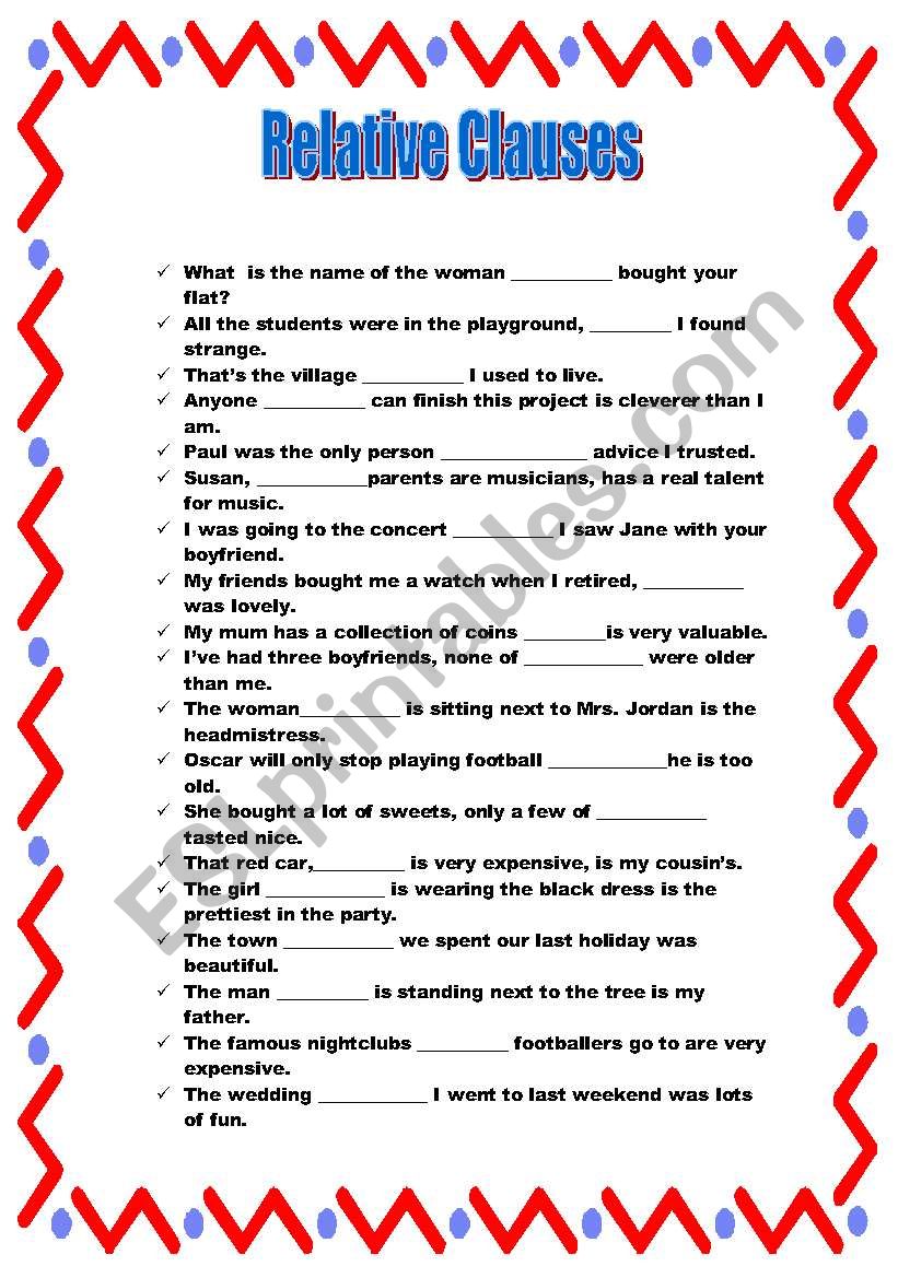 Relative clauses worksheet