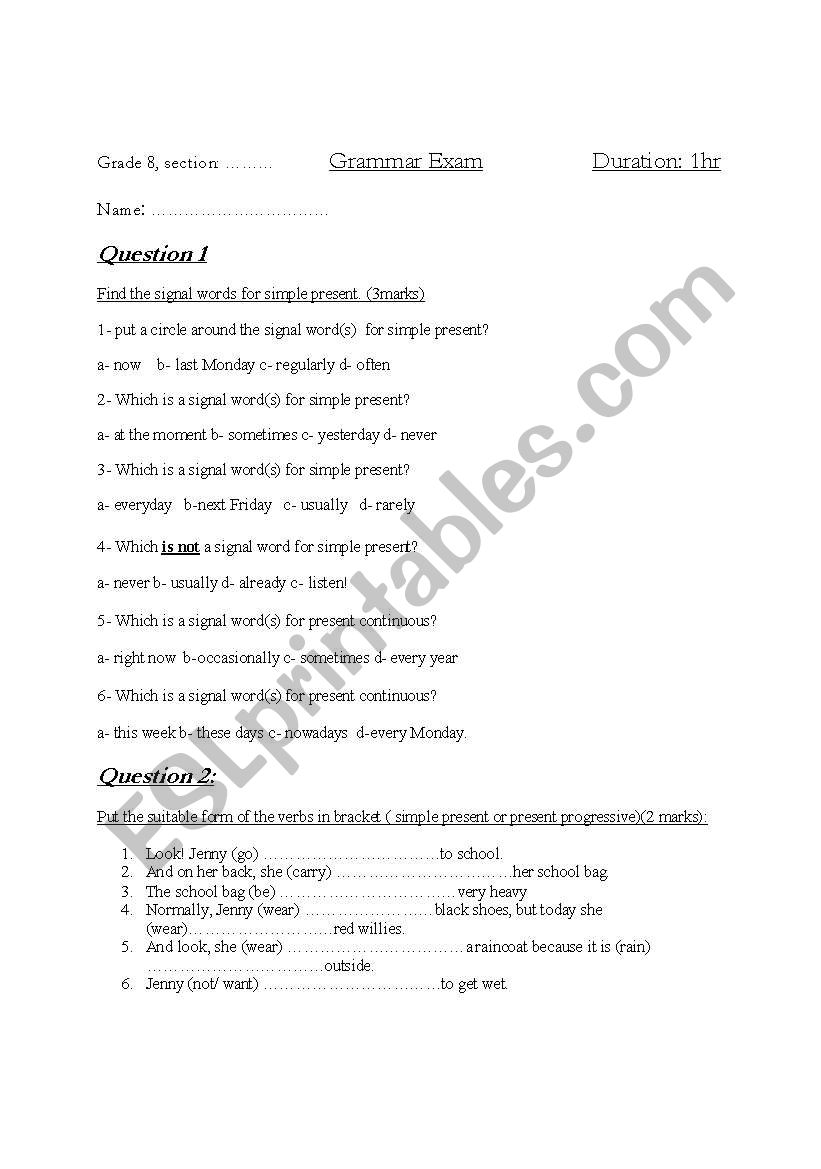 simple present and present continuous quiz