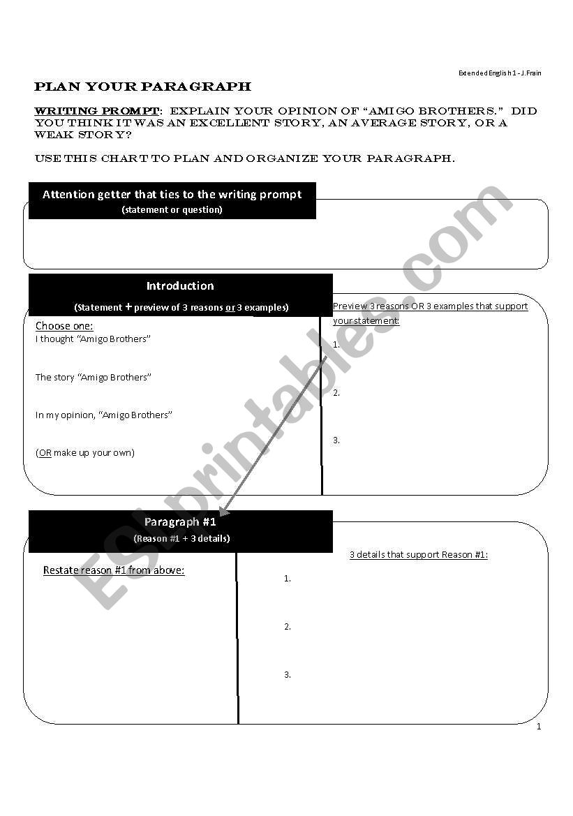 How to write/plan a paragraph worksheet