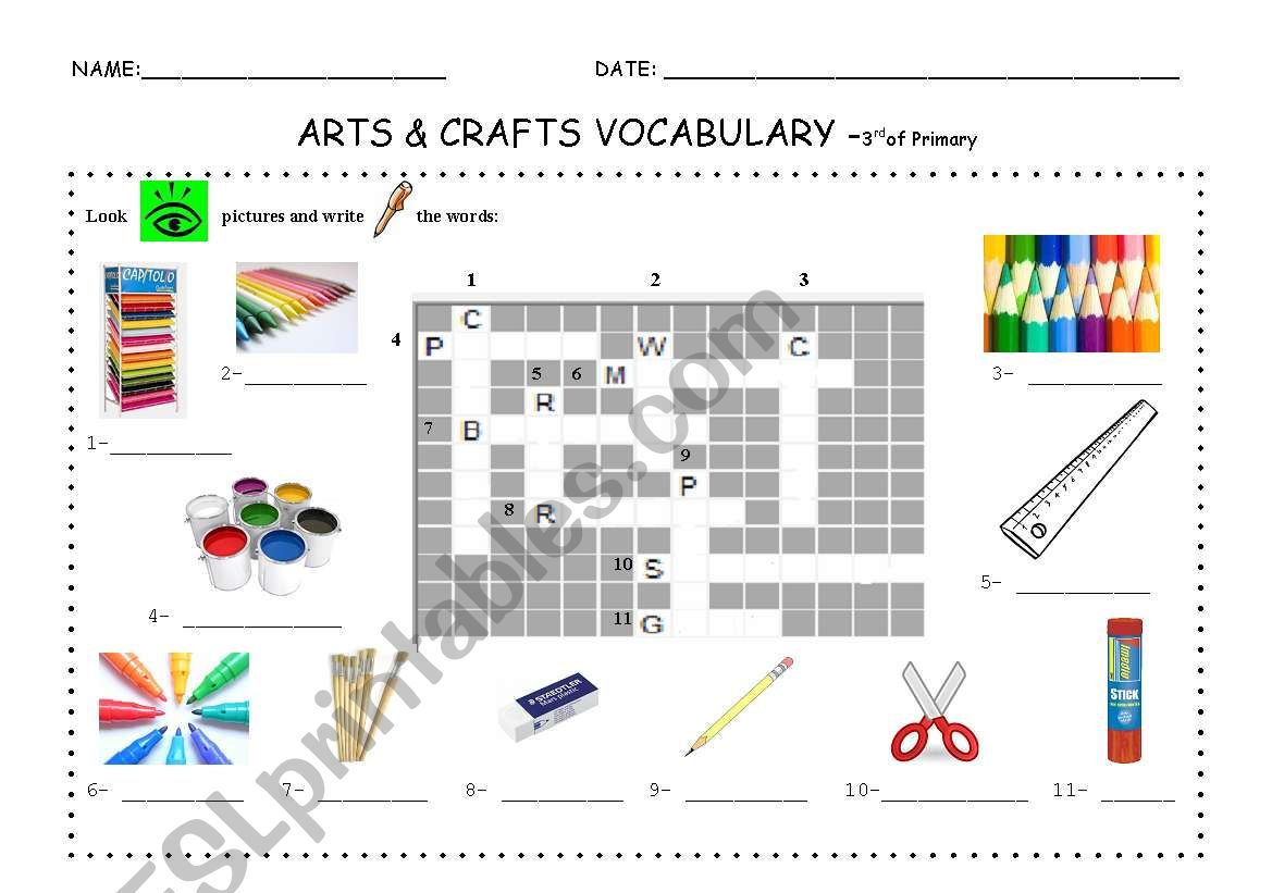 ARTS & CRAFTS CROSSWORD worksheet