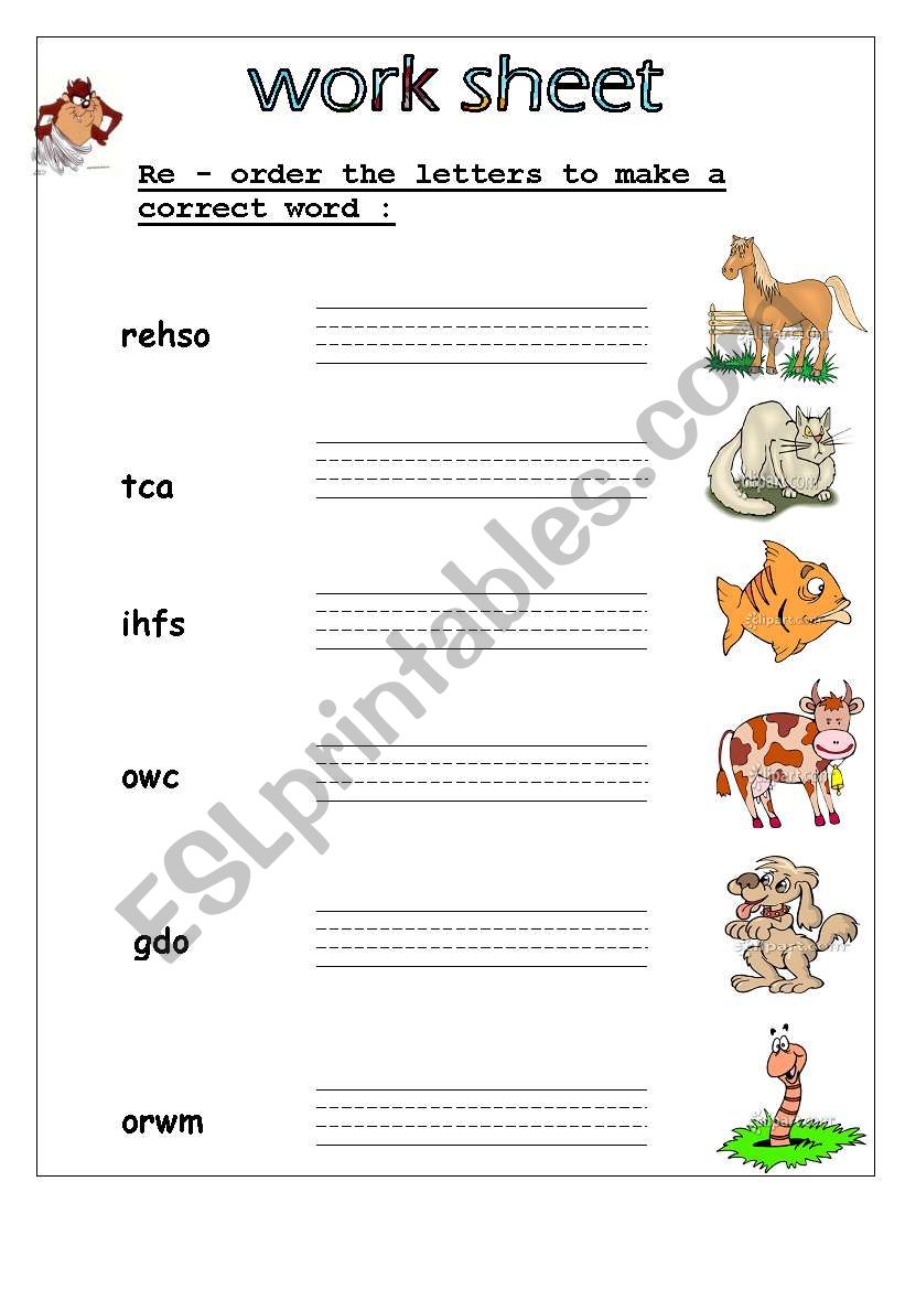 reorder the retters to make a correct animal name