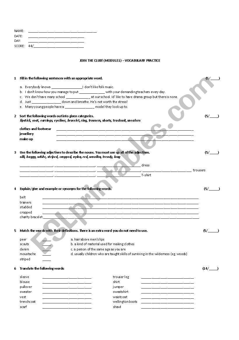 Vocabulary Practice worksheet