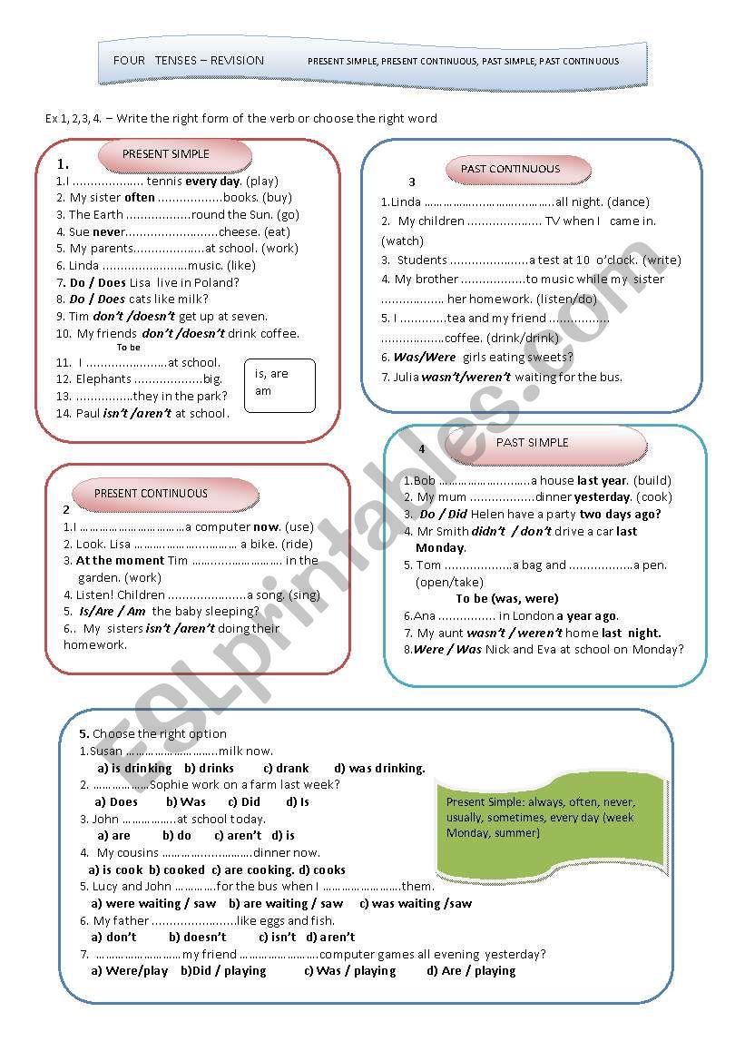 Four Tenses - Revision worksheet