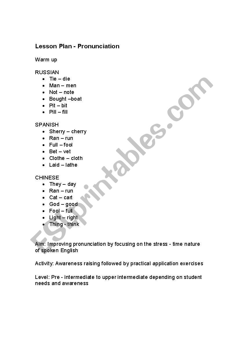 pronunciation worksheet