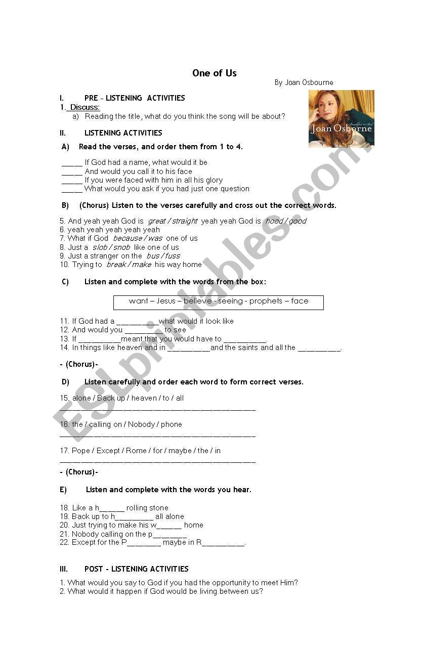 One of us - Song worksheet
