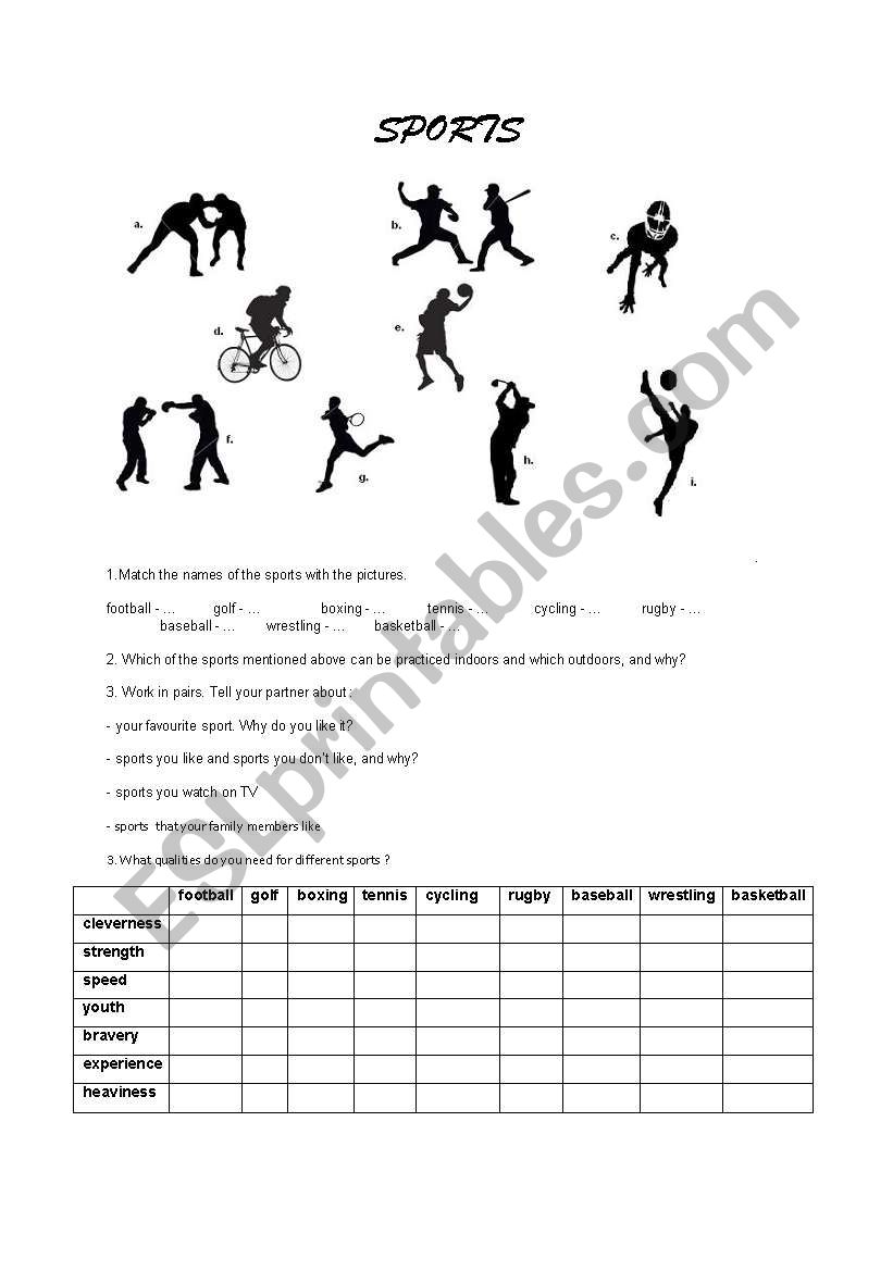 Sports worksheet