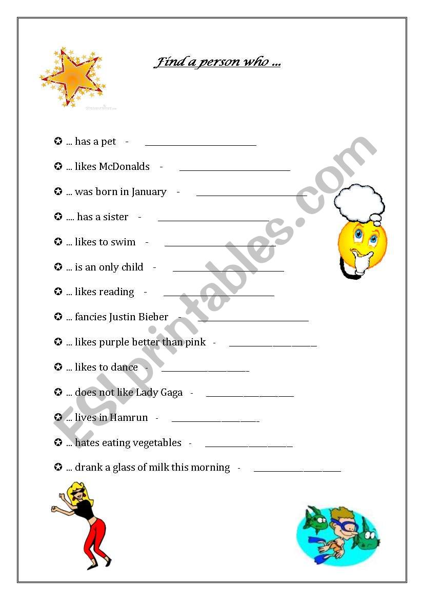 Find someone who worksheet