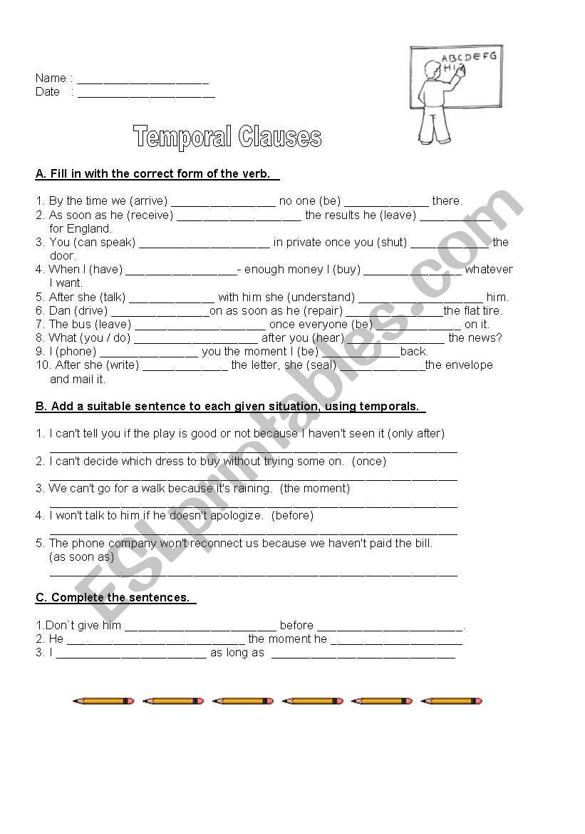 Temporal Clauses worksheet