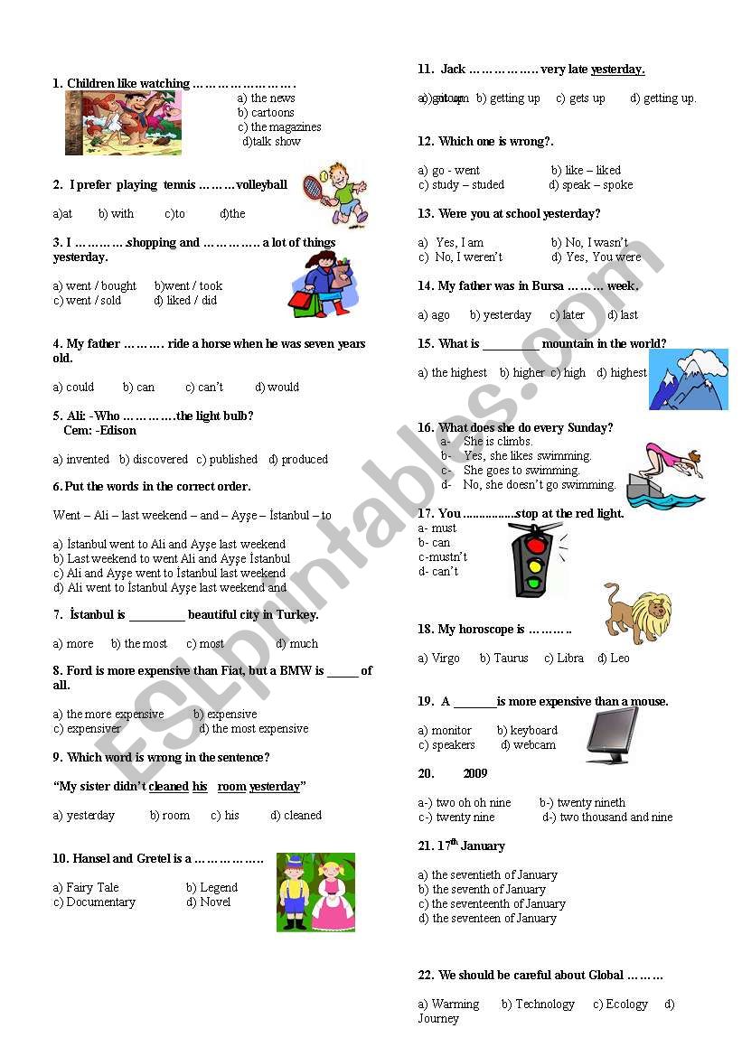 general quiz worksheet