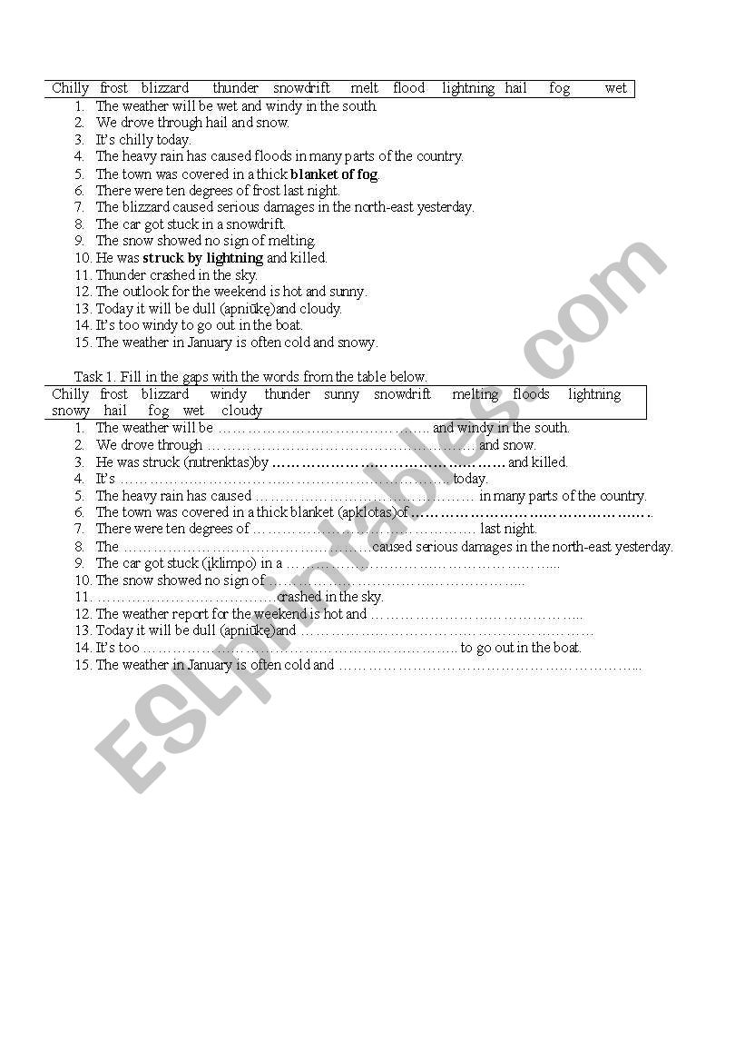 weather worksheet