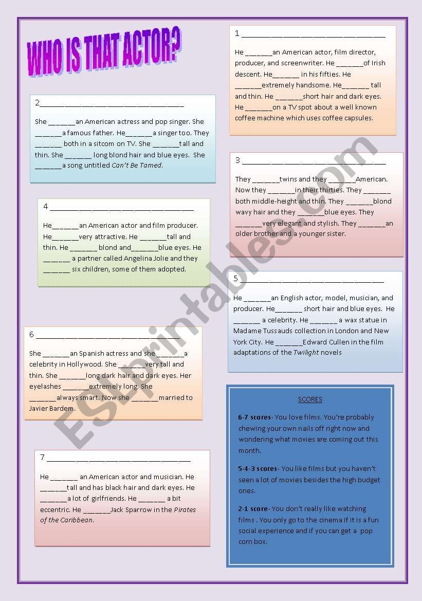 Who is that actor? worksheet