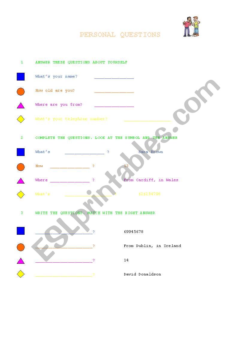 personal questions worksheet