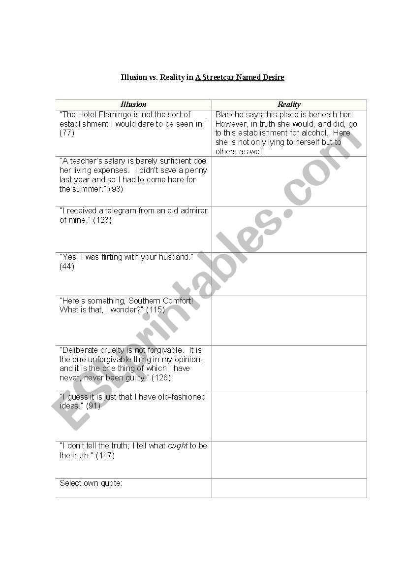 Illusion vs. Reality worksheet