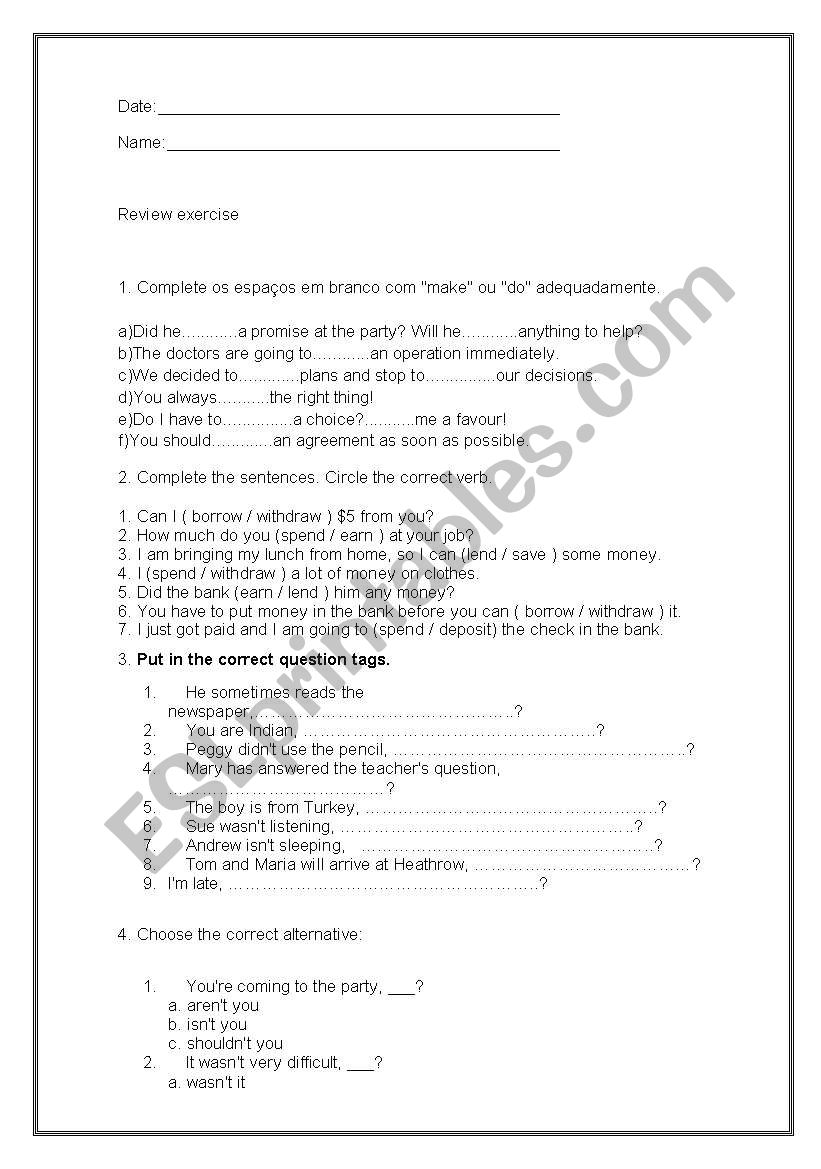 tag question and money vacabulary