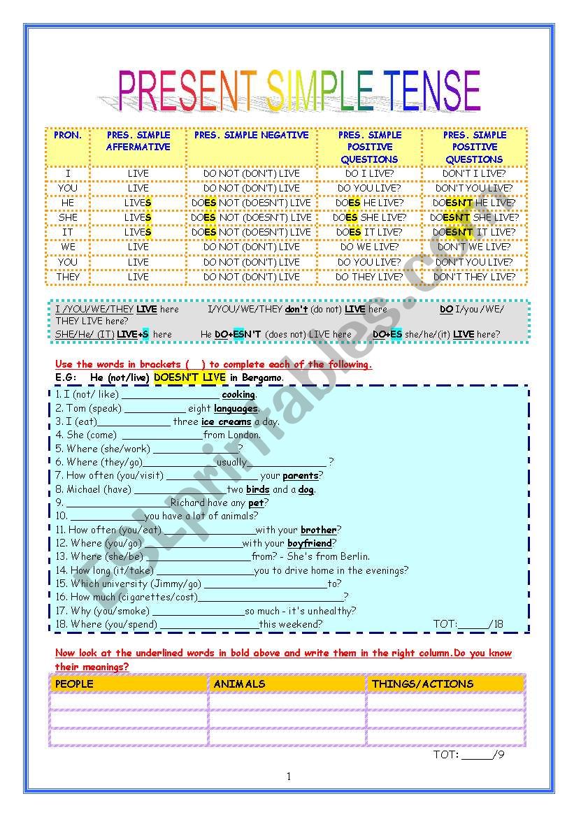 Simple Present Tense worksheet