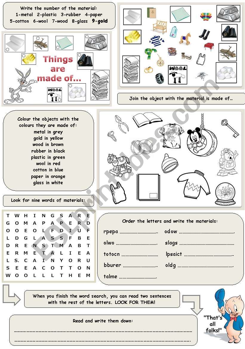 Things are made of materials worksheet