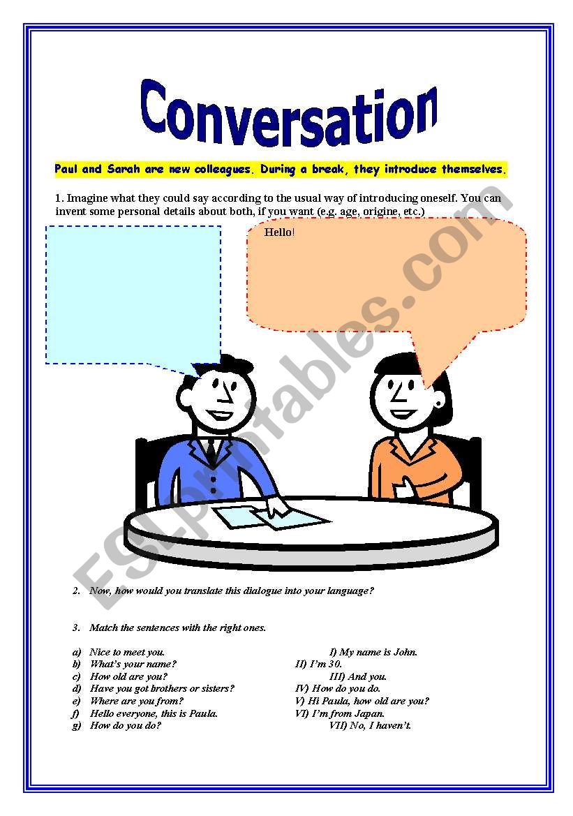 Conversation for adults worksheet