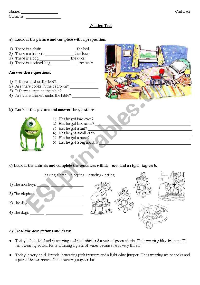 written test-elementary (children)