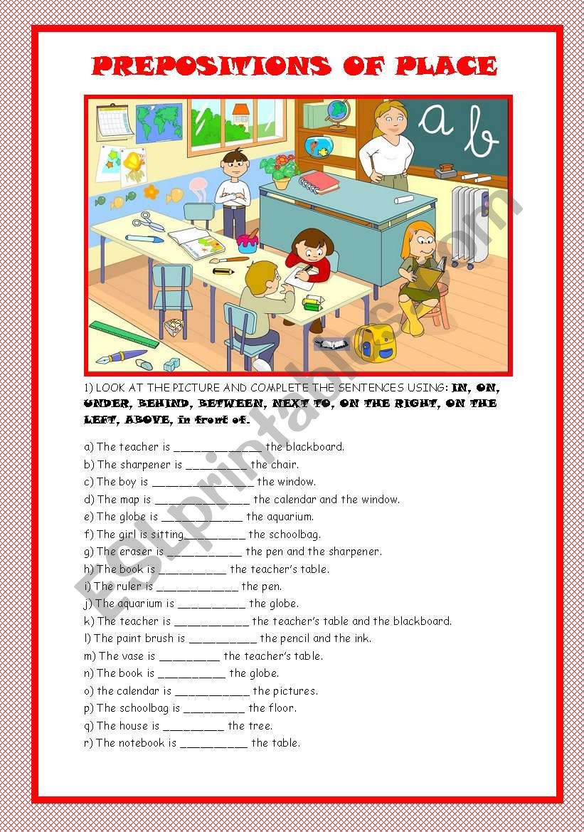 PREPOSITIONS OF PLACE worksheet