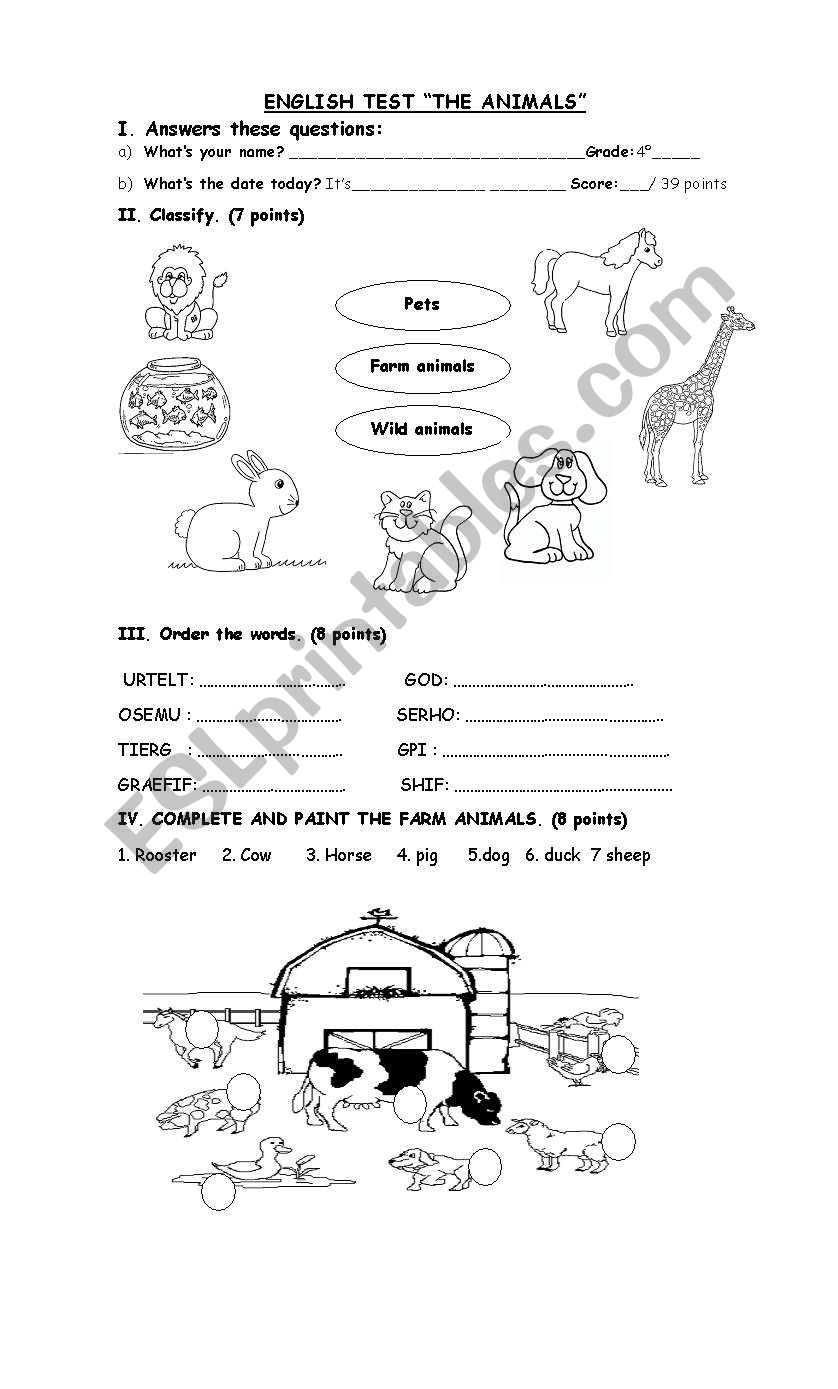  Quiz The animals worksheet