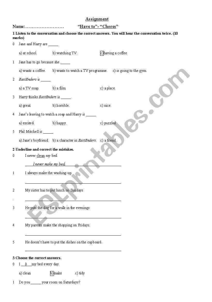 HAVE TO- CHORES worksheet
