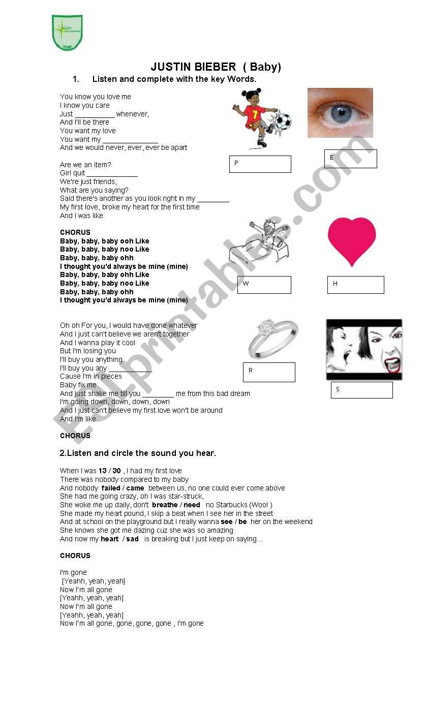 BABY SONG(JUSTIN BIEVER) worksheet