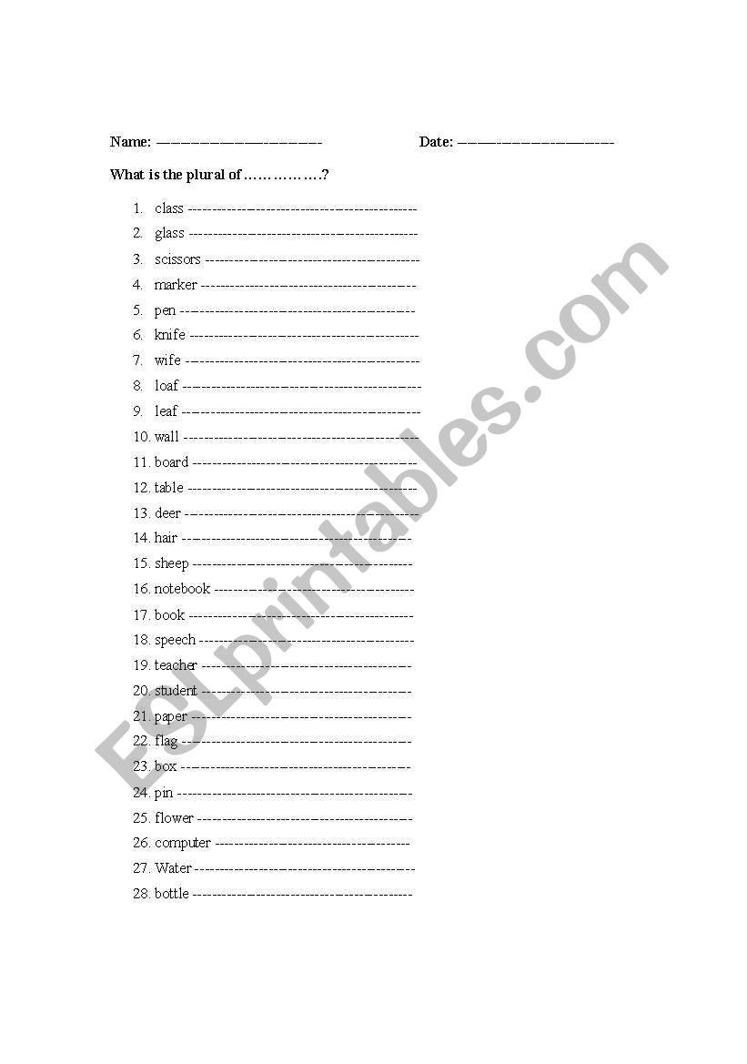 Singular/Plural nouns worksheet