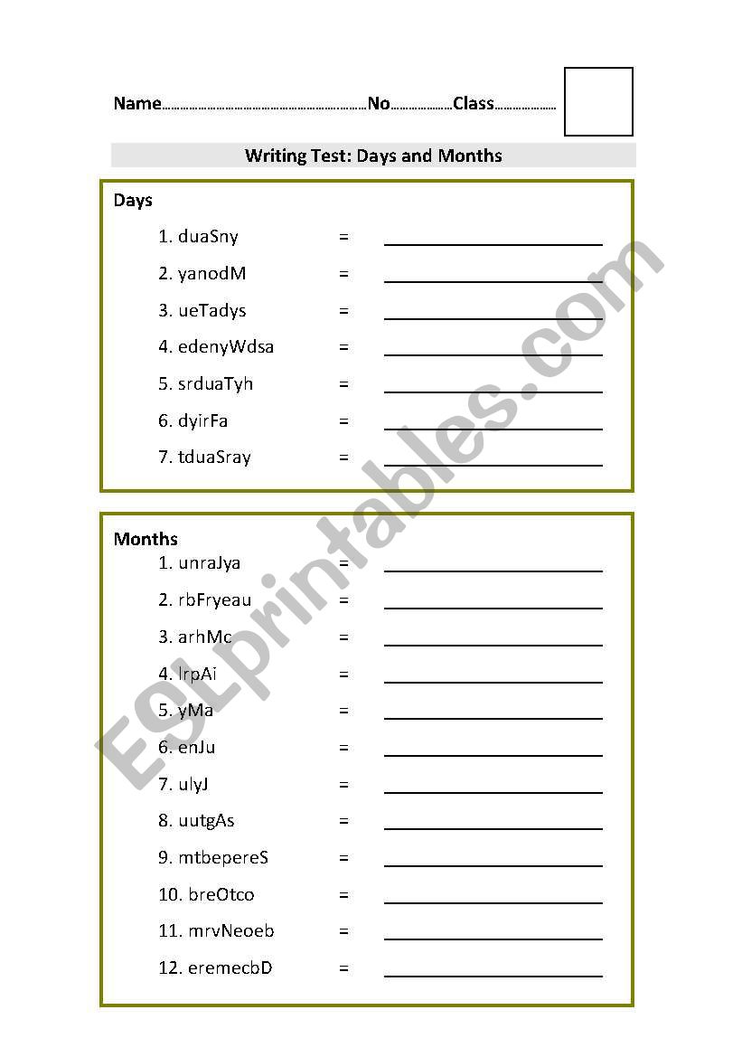 Months of the year worksheet