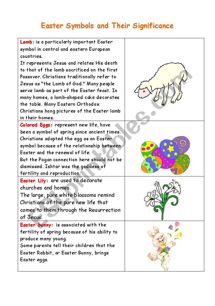 Easter symbols and their significance - ESL worksheet by cinni