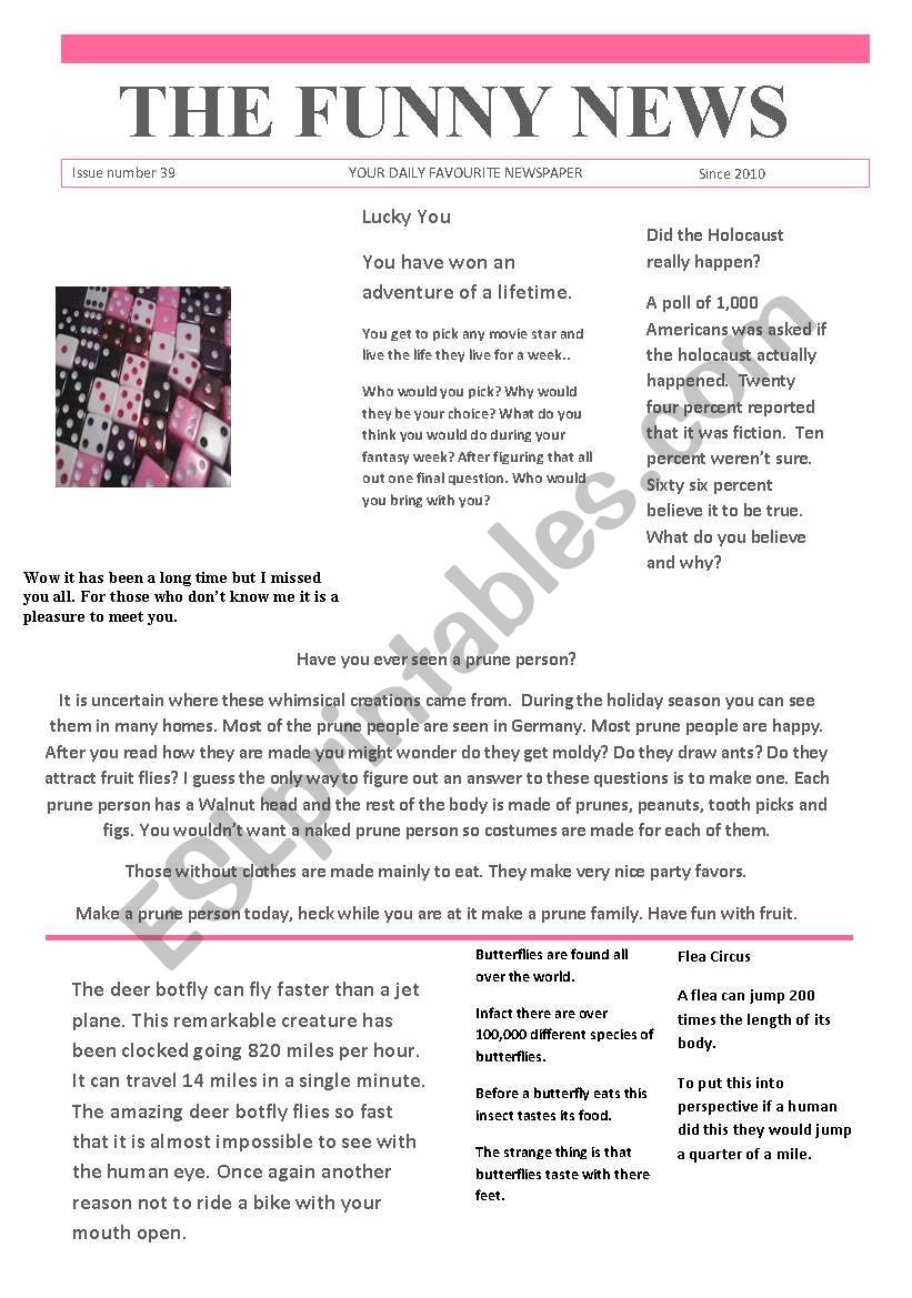 Funny News issue number 40 worksheet