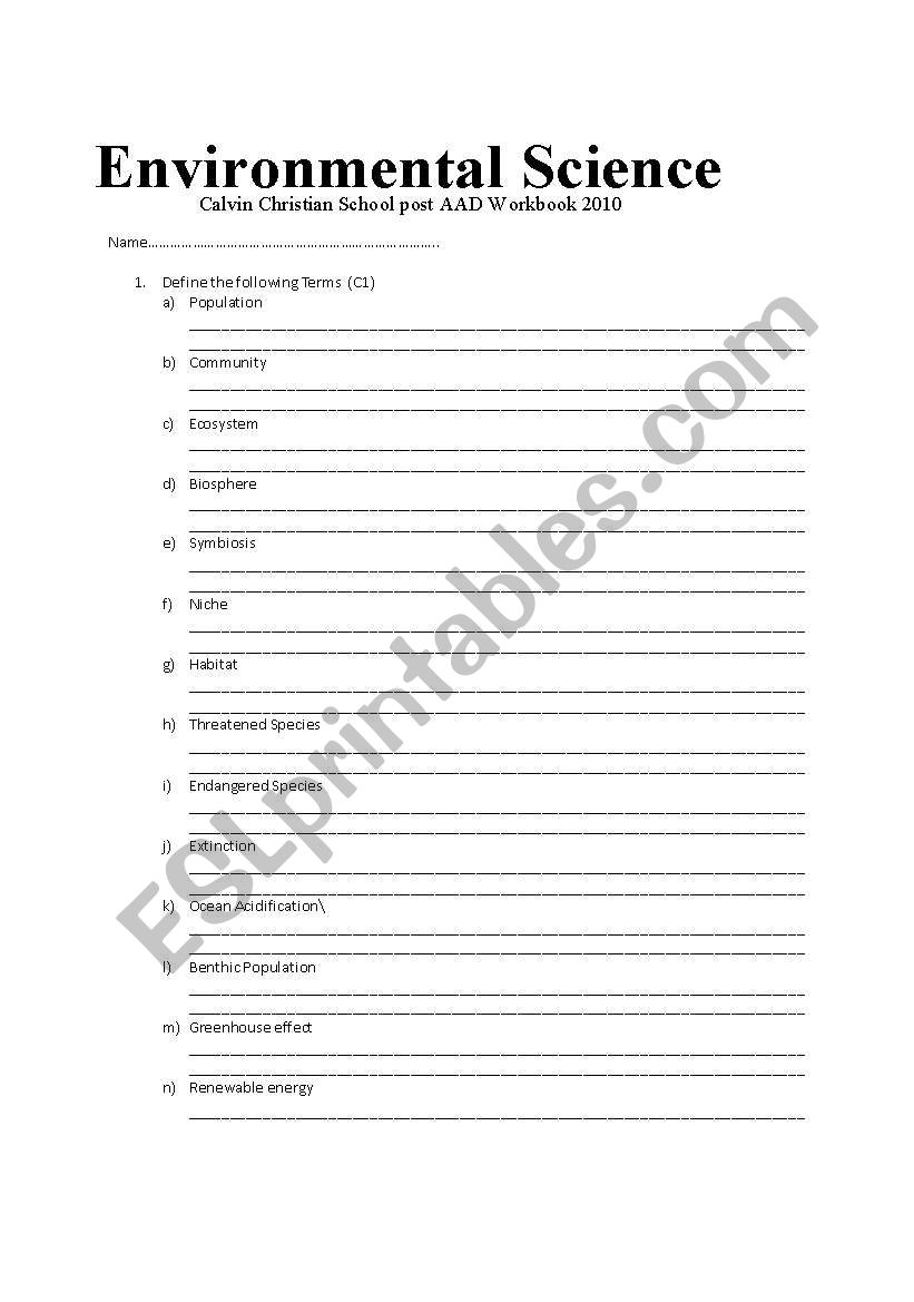 Environmental Science workbook 1