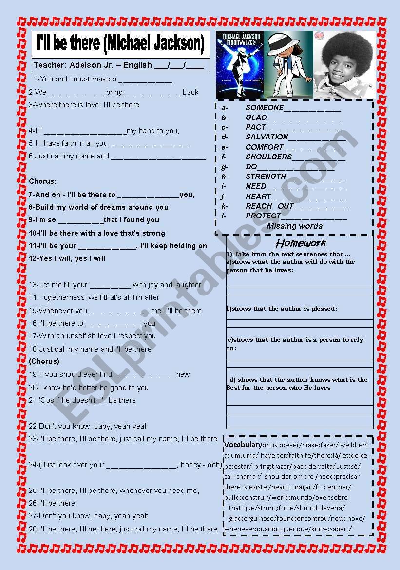 IÂ´ll be there worksheet