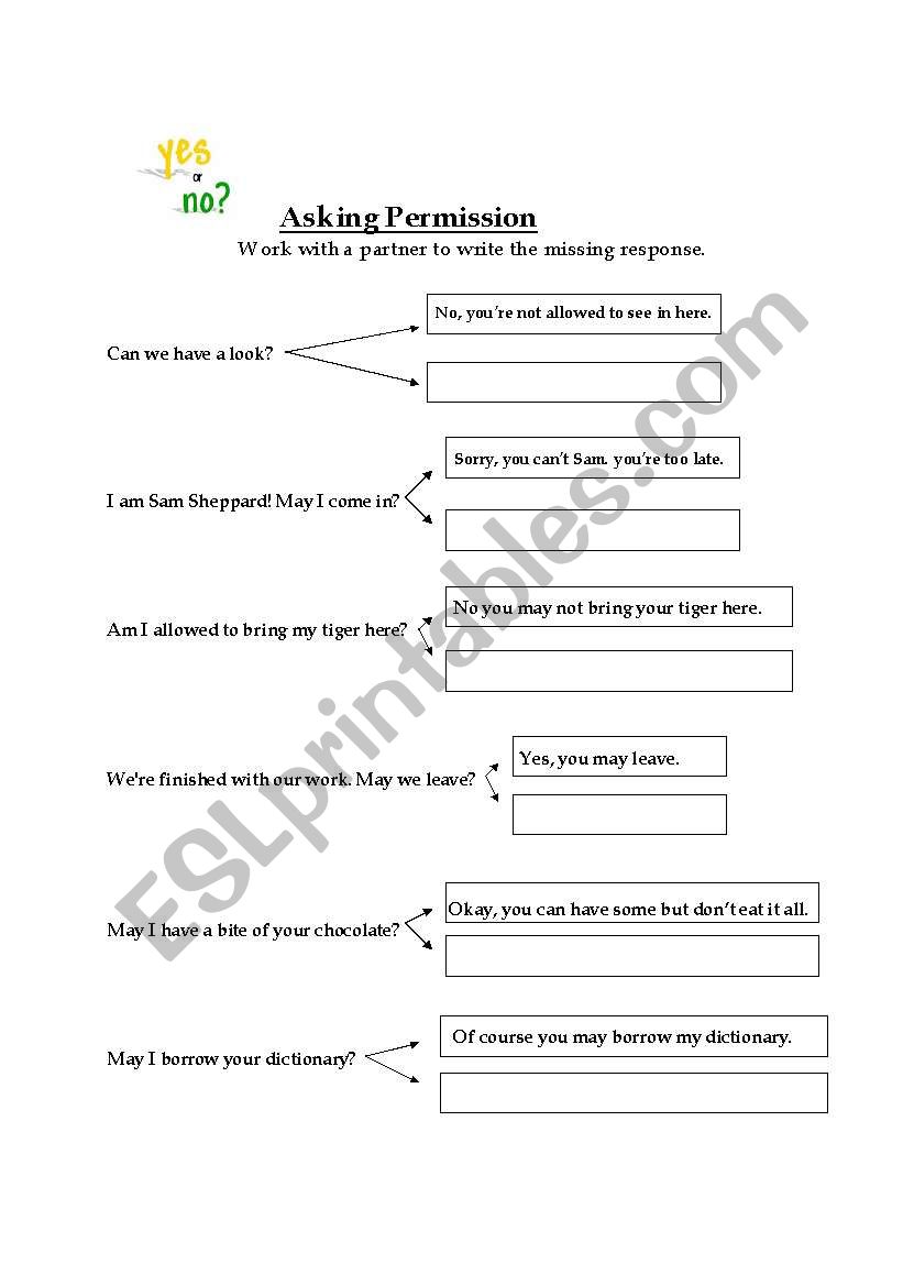 Asking for permission  worksheet