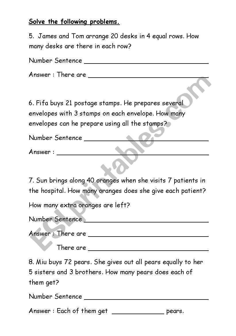 division word problems worksheet