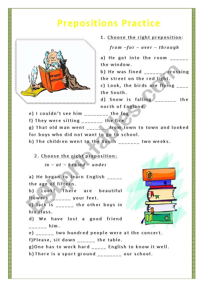 Prepositions  worksheet