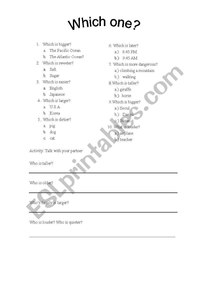 Comparatives worksheet