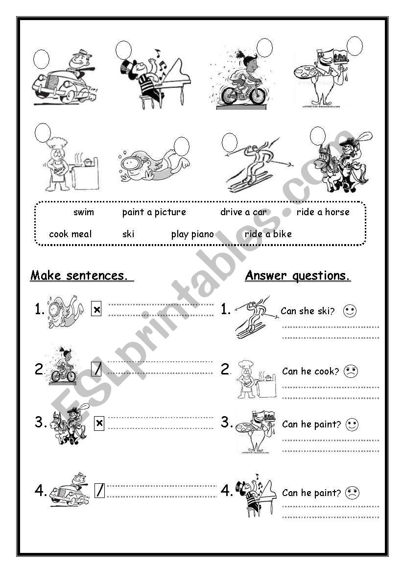 Verb can worksheet