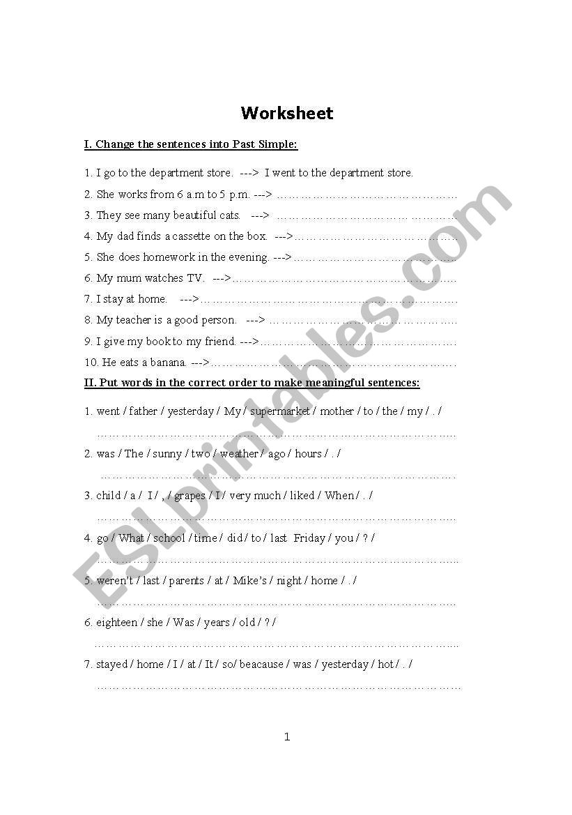 Past Simple Tense worksheet