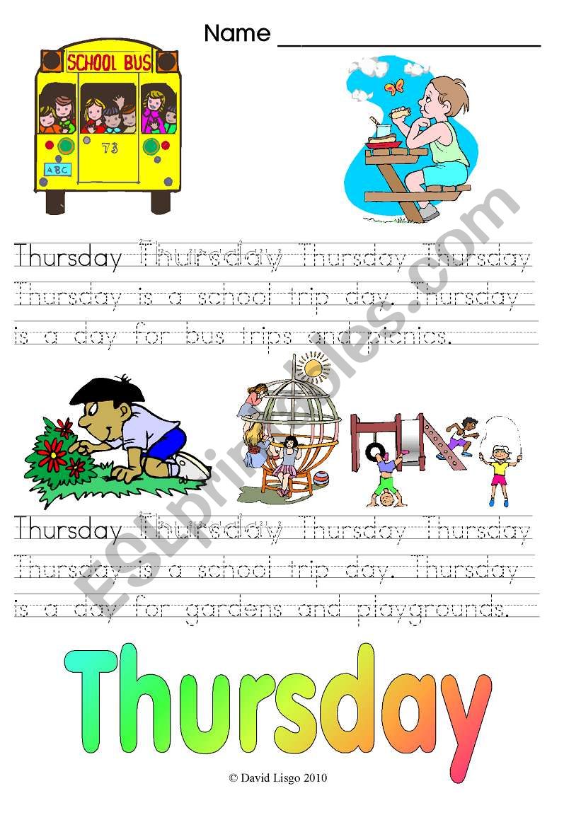 Days of the Week: Thursday and Friday (4 worksheets, color and B & W)